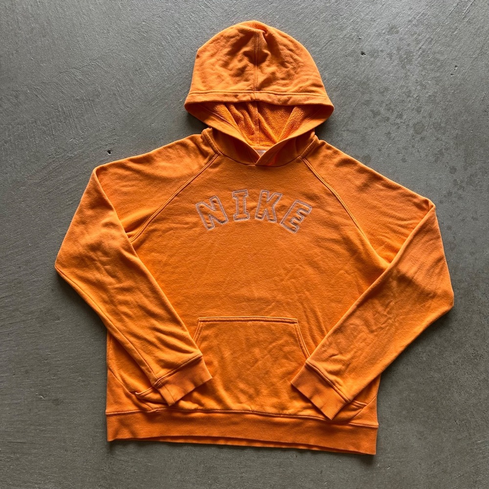 Vintage Y2K Nike Sweatshirt Size Medium Orange Hoodie Stitched Spell Out Logo